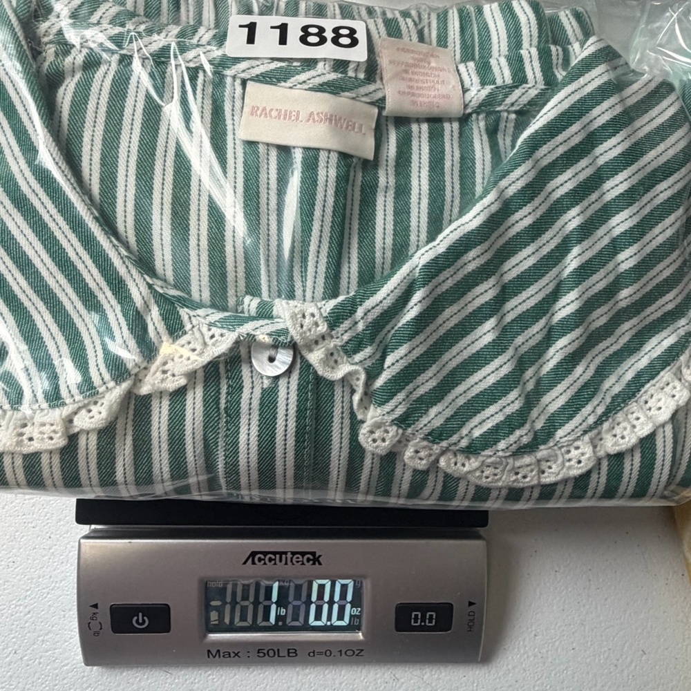 Rachel Ashwell Green & White Striped Pajama Set Sz S Cottagecore 100% Cotton - Picture 16 of 16